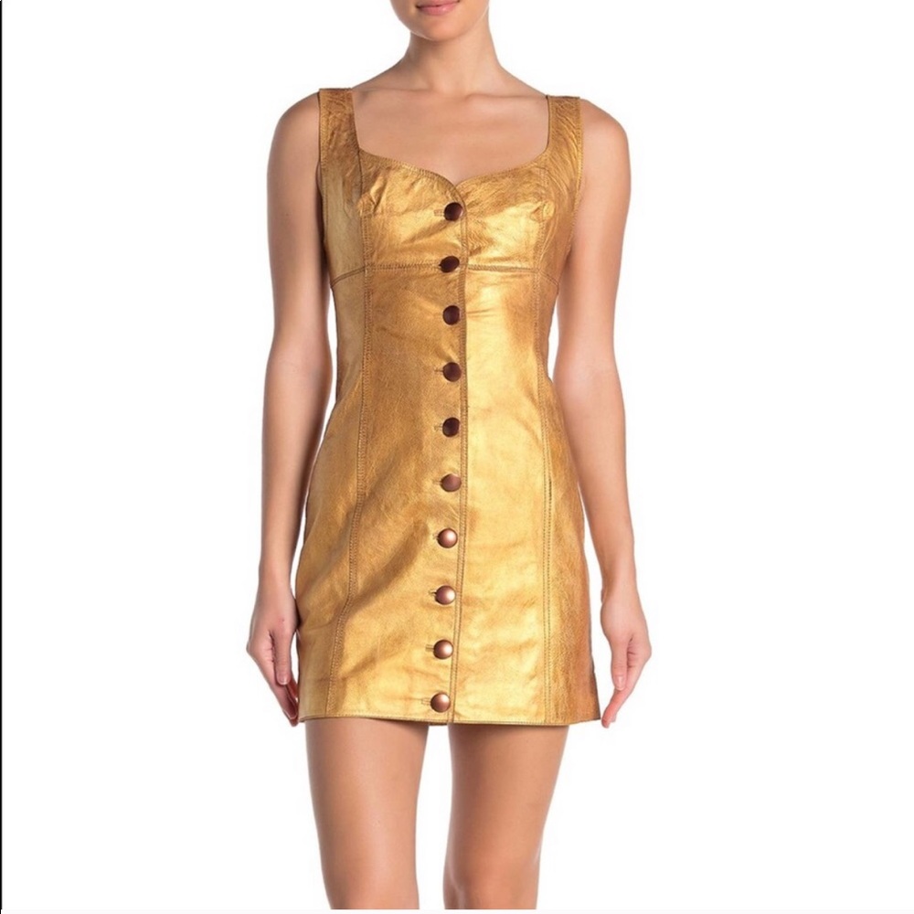 NWT Free People Cow Leather Goldie Mini Dress